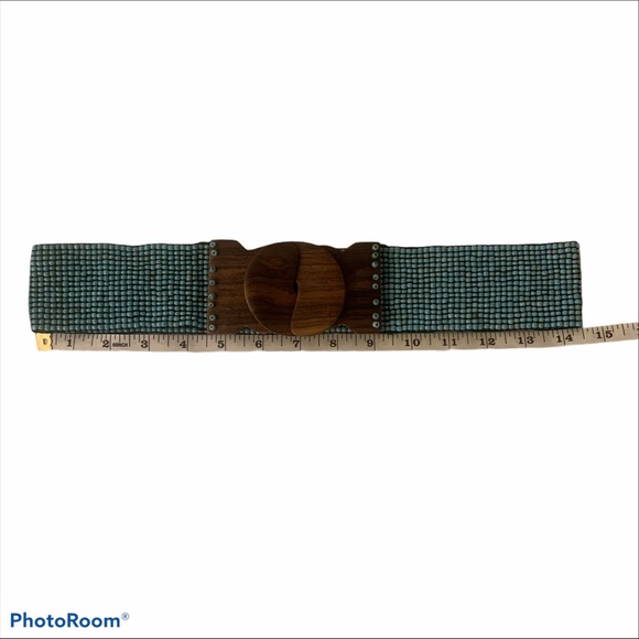 Anthropologie Turquoise Beaded Elastics Belt - Picture 2 of 5